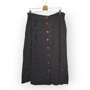 Vintage 90s Donna Marie Polka Dot Button-Up Skirt midi black red buttons 24